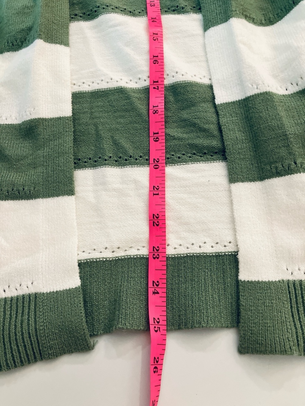 Verve-Ami Green White Striped Colorblock Open Front Cardigan Sweater Duster - Picture 8 of 8
